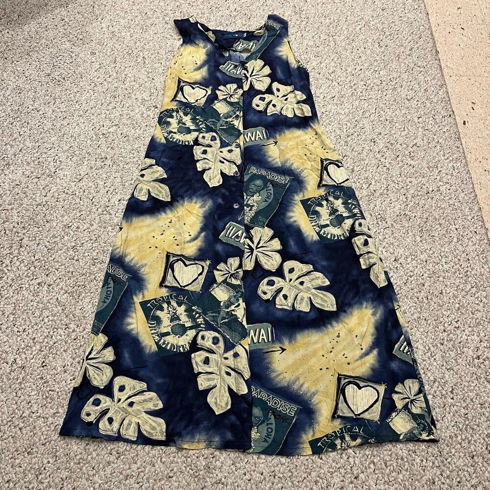 Jams World Hospitality Hawaiian Dress M Button Front Tropical Portrait Paradise